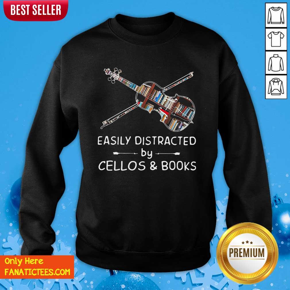 Official Easily Distracted By Cellos And Books Violin Shirt