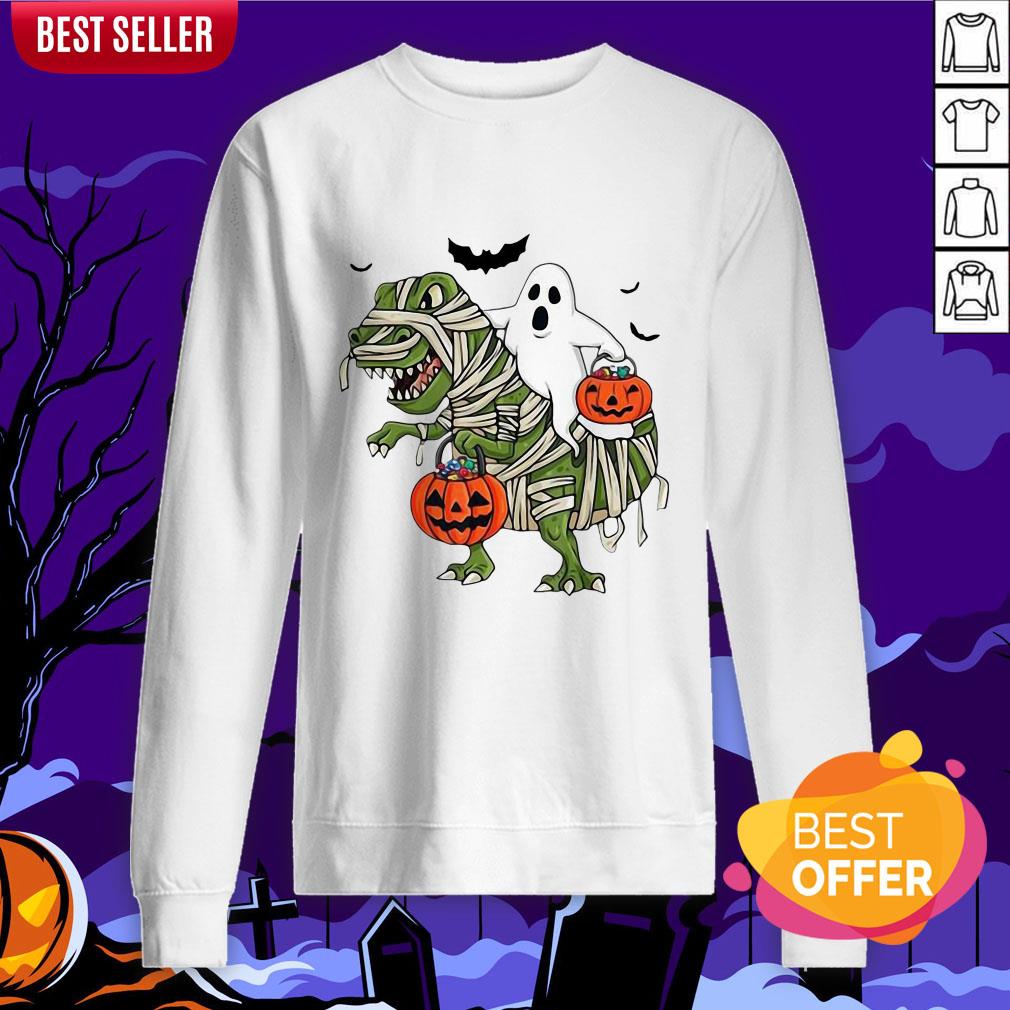 Official Premium Dinosaur T-rex And Ghost Halloween Pumpkin Shirt