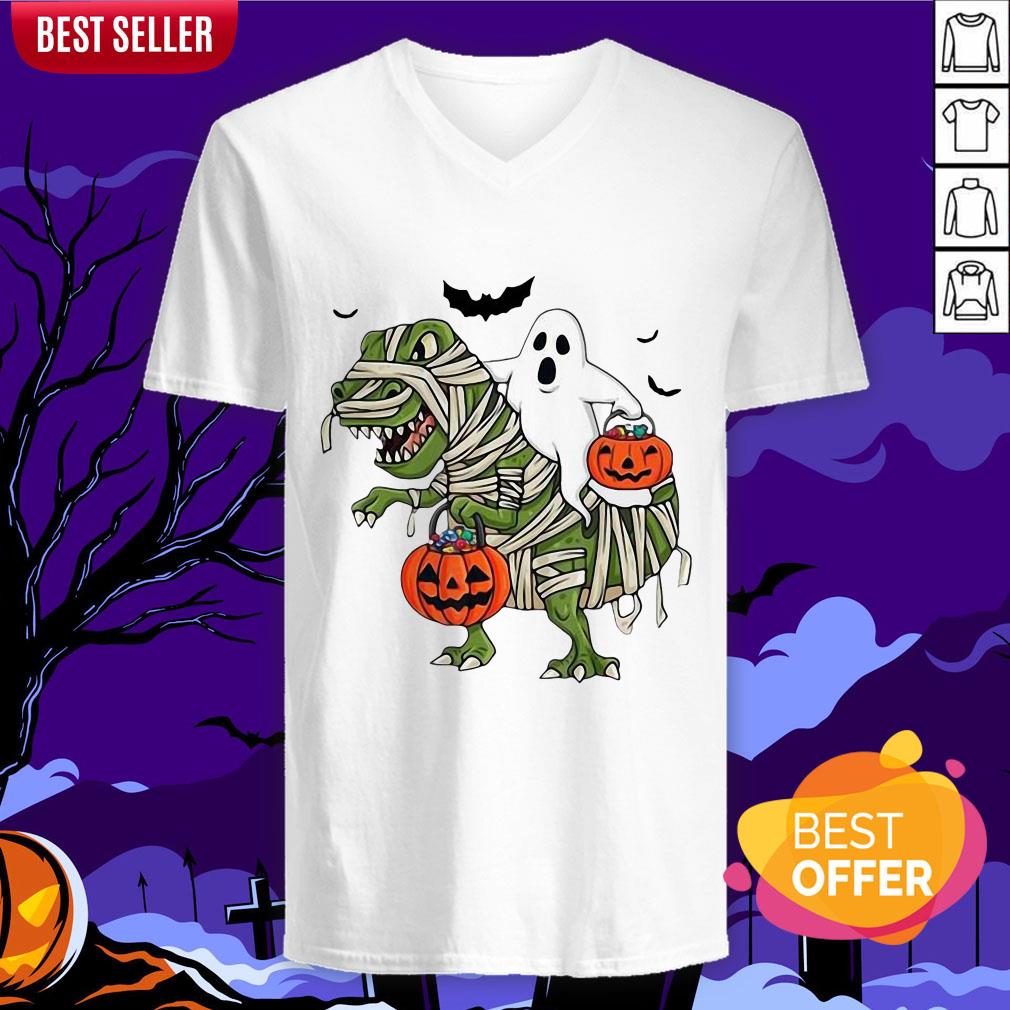 Official Premium Dinosaur T-rex And Ghost Halloween Pumpkin Shirt