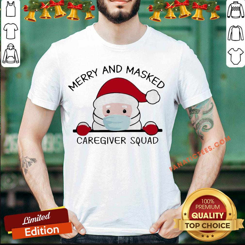 Official Santa Face Mask Merry And Masked Caregiver Squad Christmas Shirt