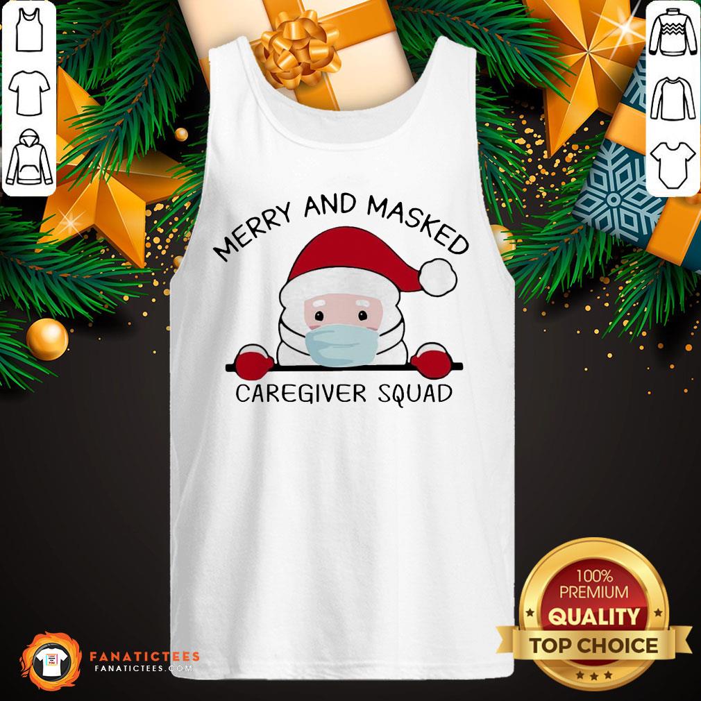 Official Santa Face Mask Merry And Masked Caregiver Squad Christmas Shirt