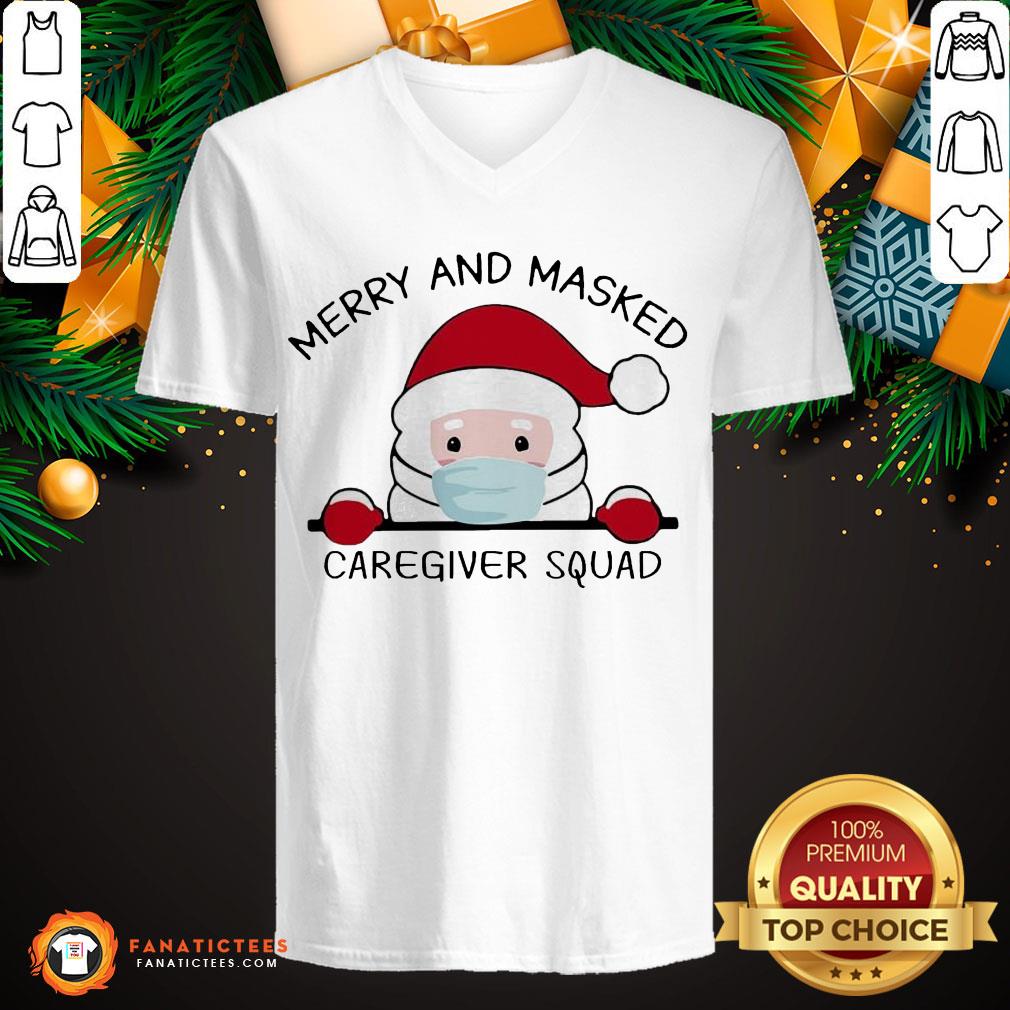 Official Santa Face Mask Merry And Masked Caregiver Squad Christmas Shirt
