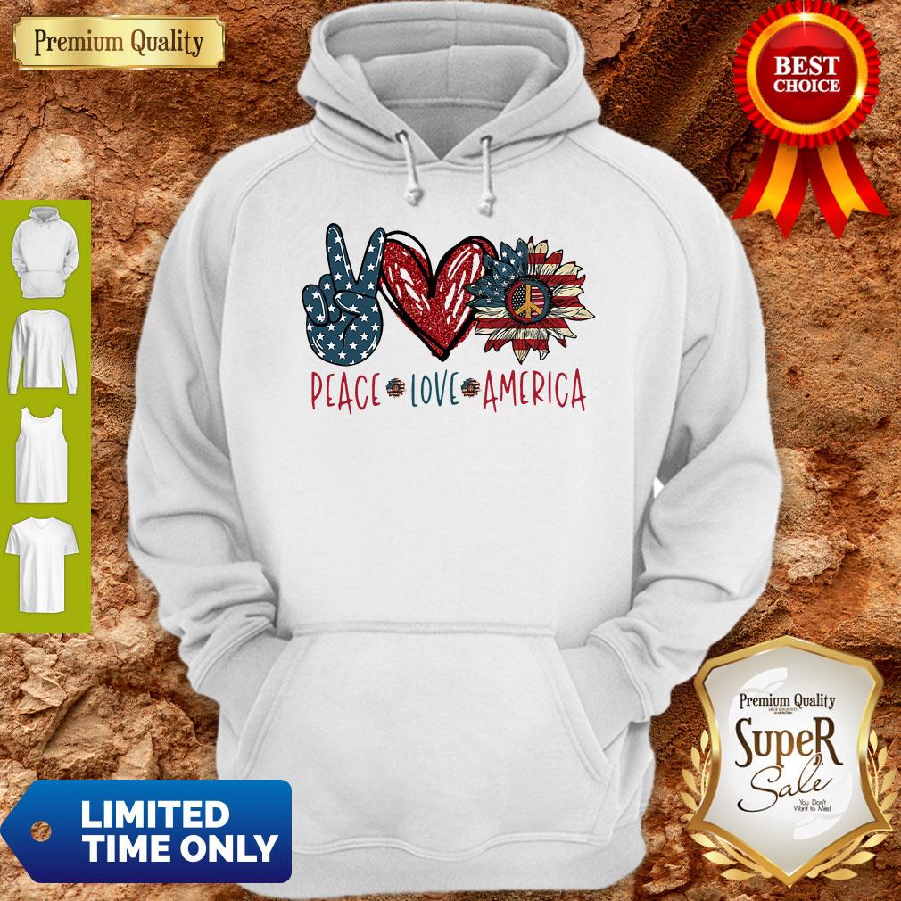 Peace Love Sunflower Cross American Flag Veteran Independence Day Shirt