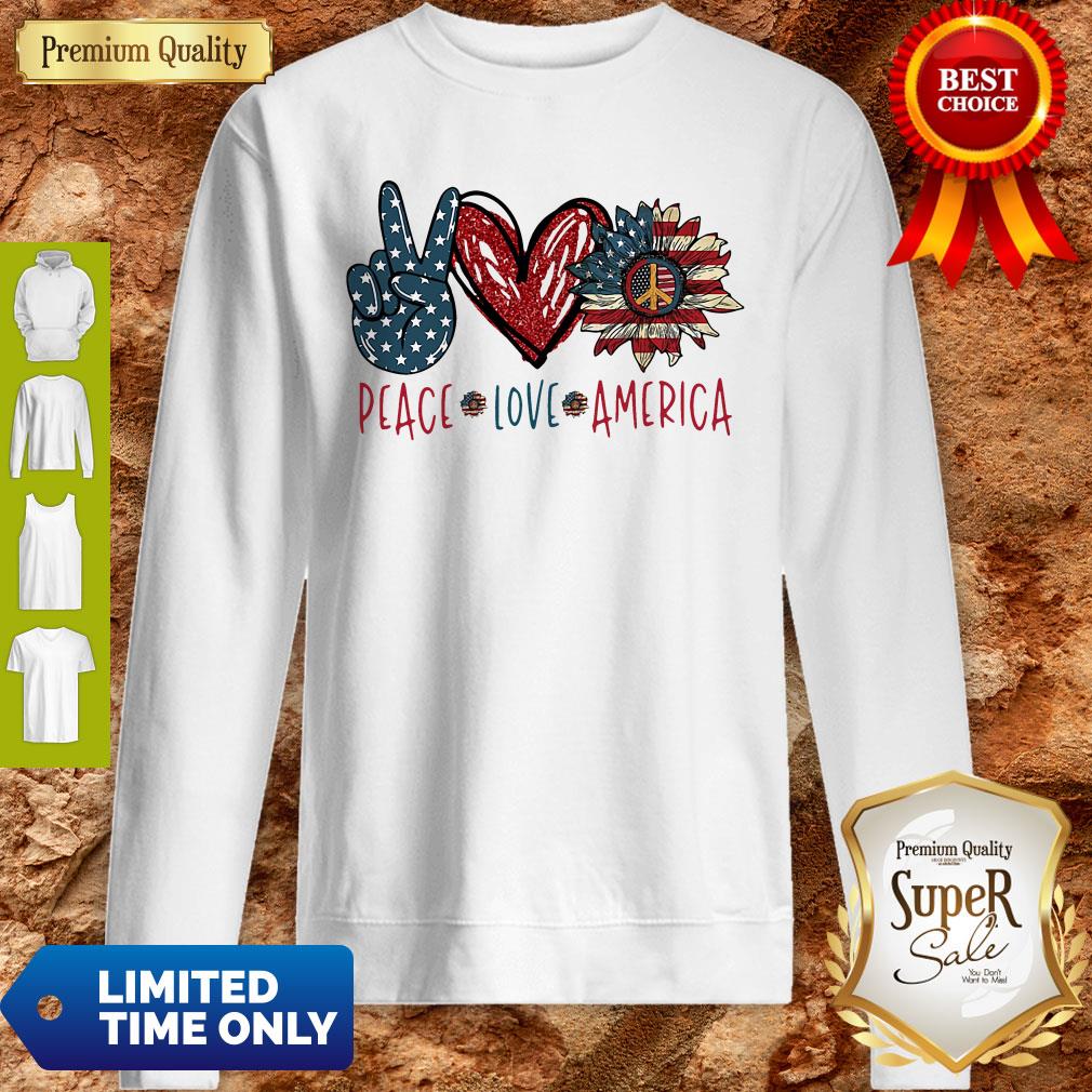 Peace Love Sunflower Cross American Flag Veteran Independence Day Shirt