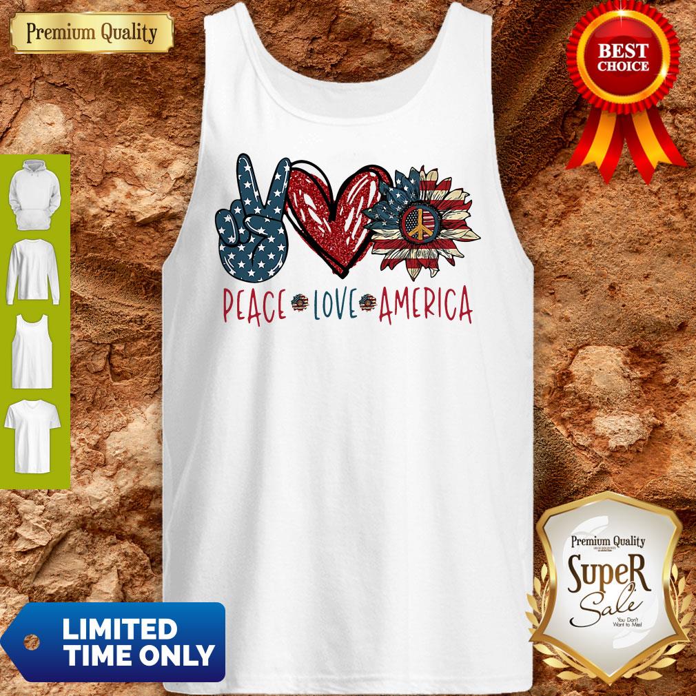 Peace Love Sunflower Cross American Flag Veteran Independence Day Shirt
