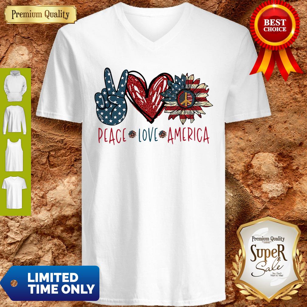 Peace Love Sunflower Cross American Flag Veteran Independence Day Shirt