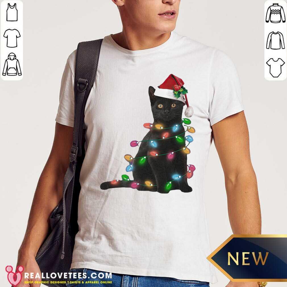 Perfect Black Cat Hat Santa Happy Light Christmas 2020 Shirt