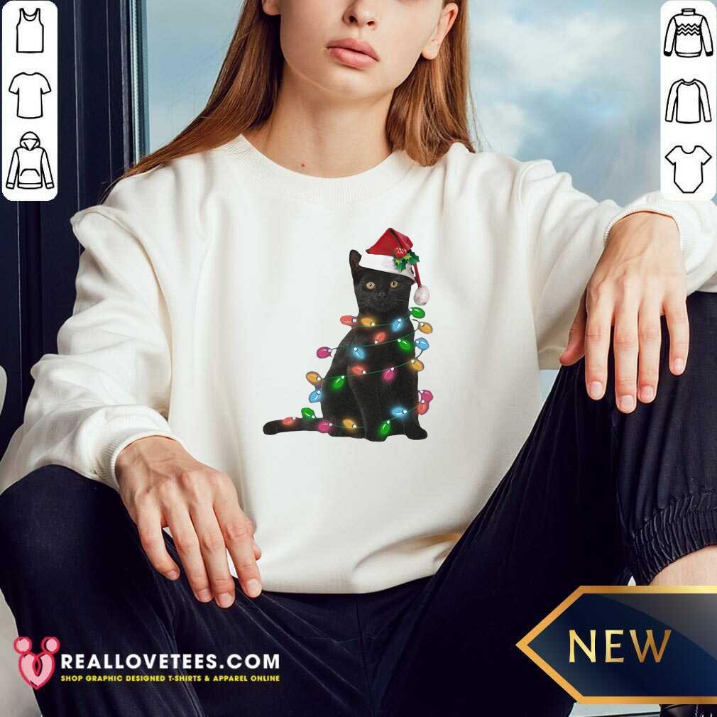 Perfect Black Cat Hat Santa Happy Light Christmas 2020 Shirt