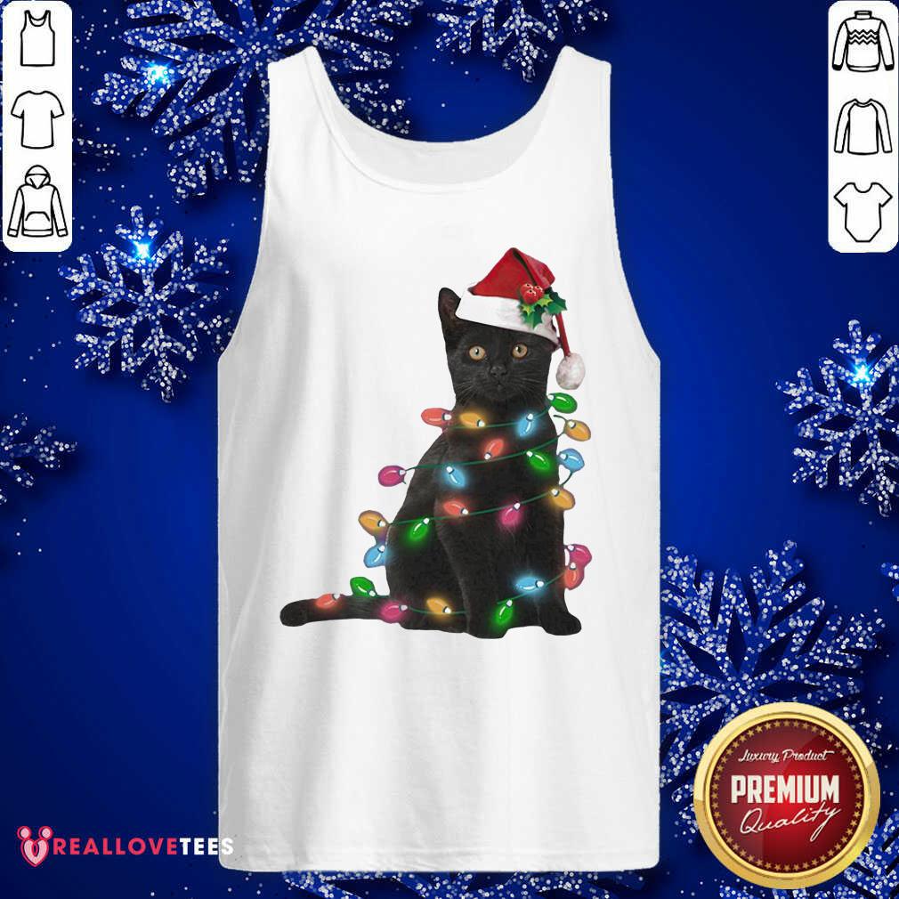 Perfect Black Cat Hat Santa Happy Light Christmas 2020 Shirt