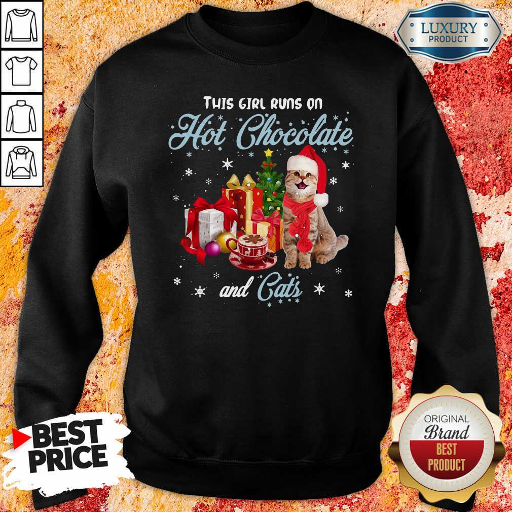 Perfect This Girl Runs On Hot Chocolate And Cats Christmas Shirt
