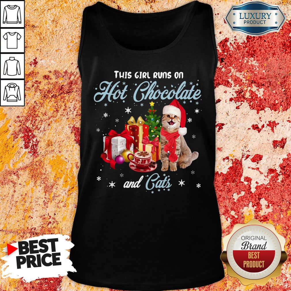 Perfect This Girl Runs On Hot Chocolate And Cats Christmas Shirt