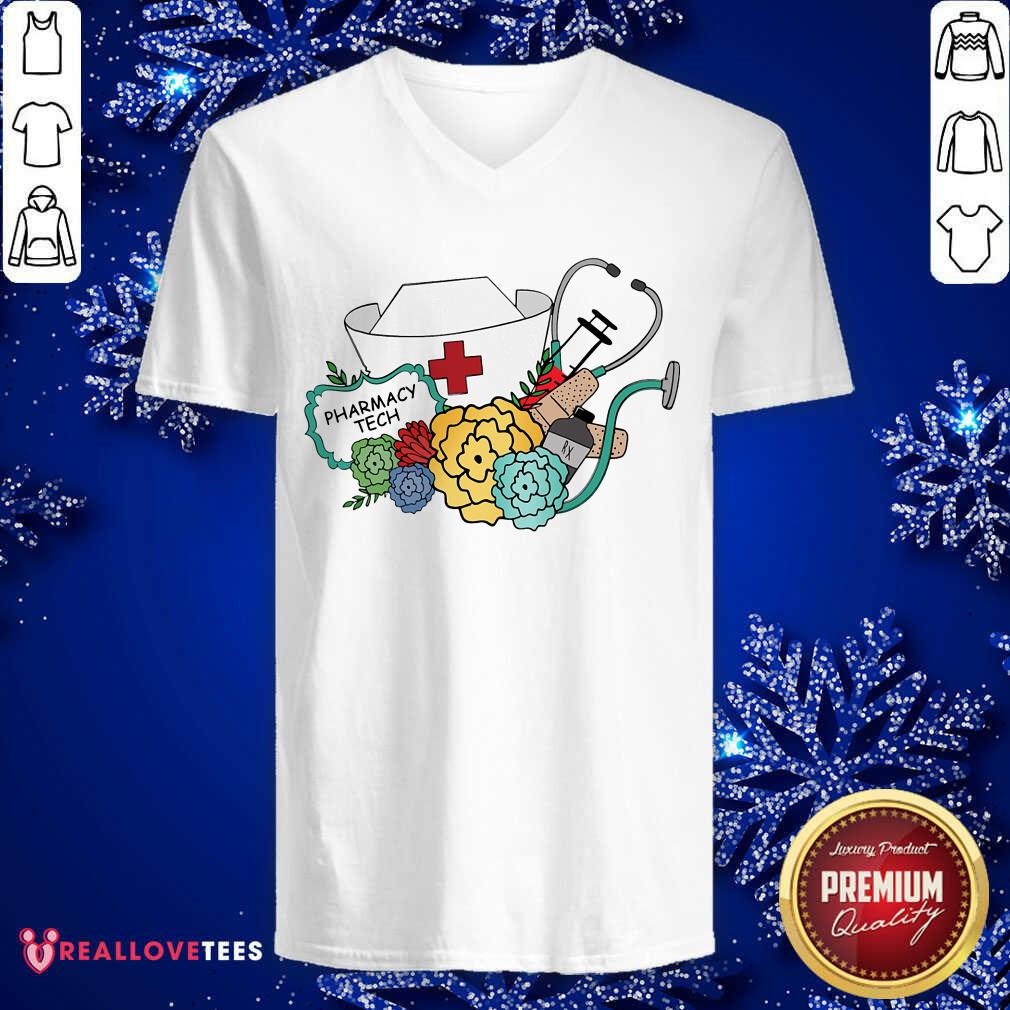 Pharmacy Tech Needle Ear Piece Flower Shirt