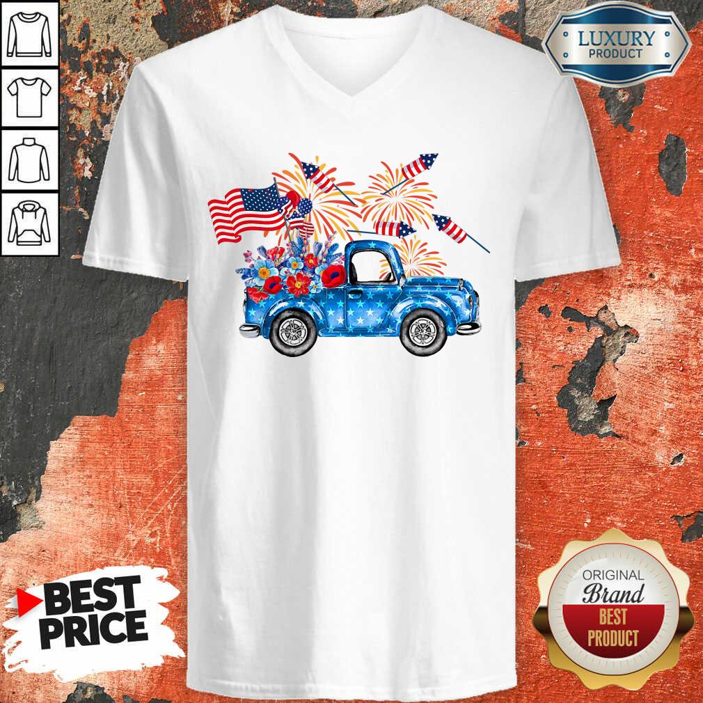 Pickup Truck 4th Of July American Flag Shirt