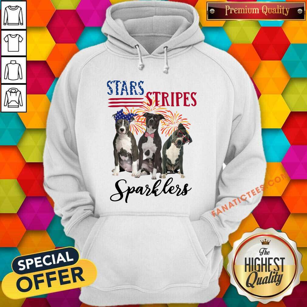 Pitbull Star Stripes Sparklers 4th Of July Shirt