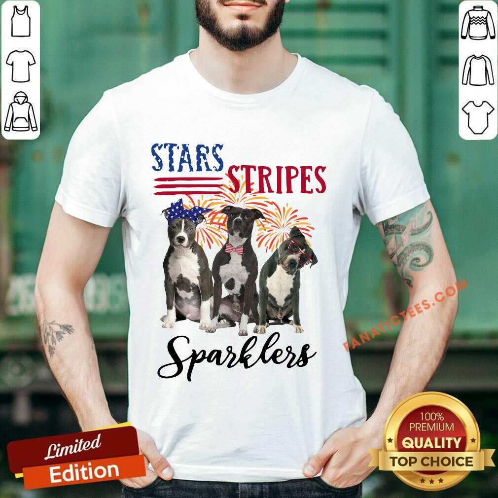 Pitbull Star Stripes Sparklers 4th Of July Shirt