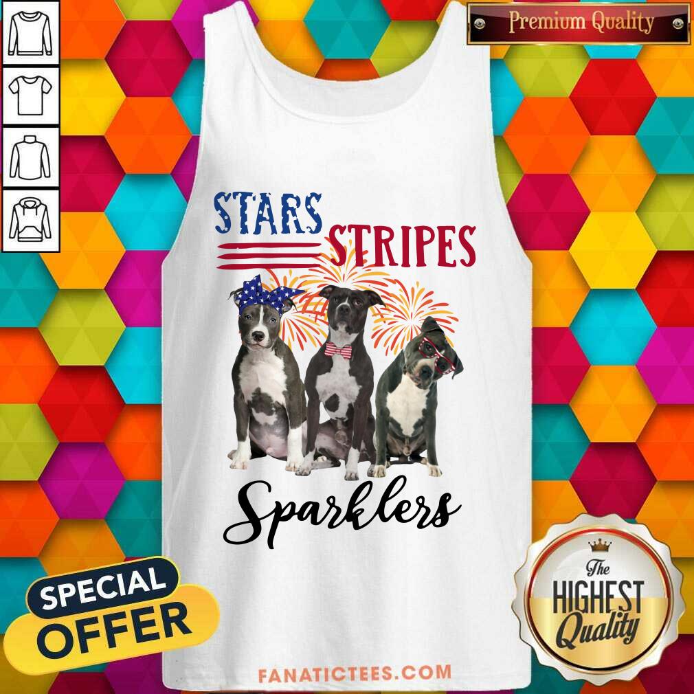 Pitbull Star Stripes Sparklers 4th Of July Shirt