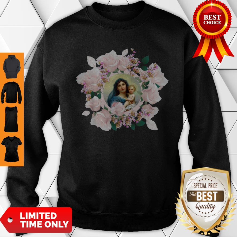 Premium Blessed Mother Mary And Jesus Flowers Shirt