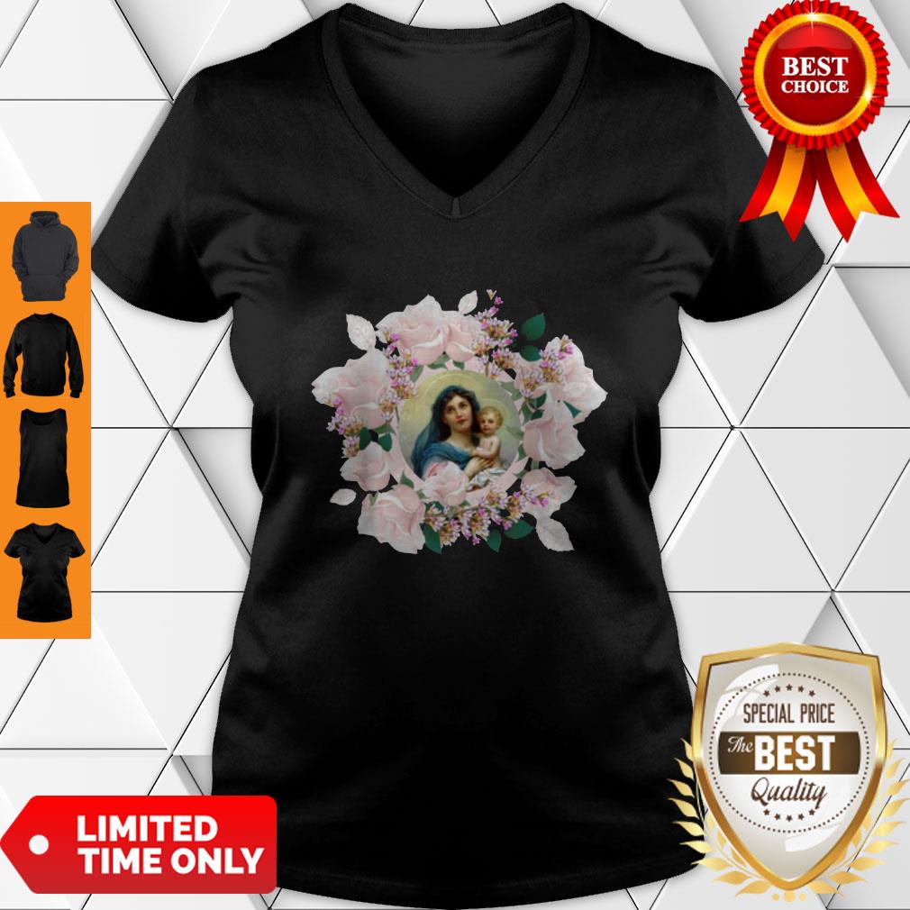 Premium Blessed Mother Mary And Jesus Flowers Shirt