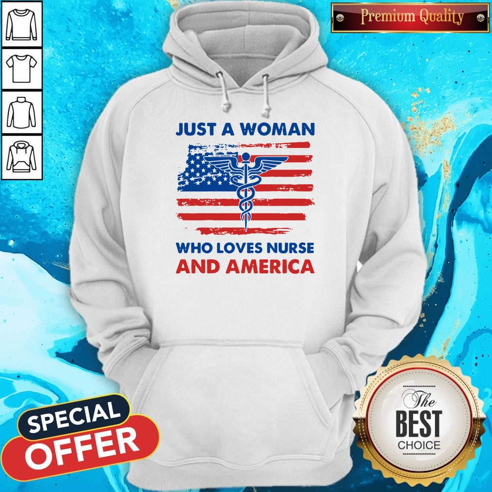 Premium Just A Woman Who Loves Nurse And America Shirt