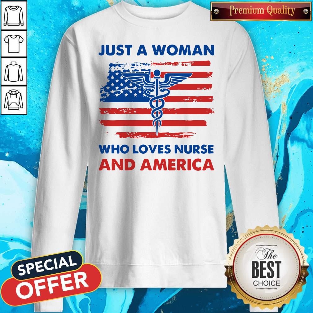 Premium Just A Woman Who Loves Nurse And America Shirt