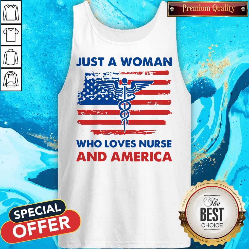 Premium Just A Woman Who Loves Nurse And America Shirt