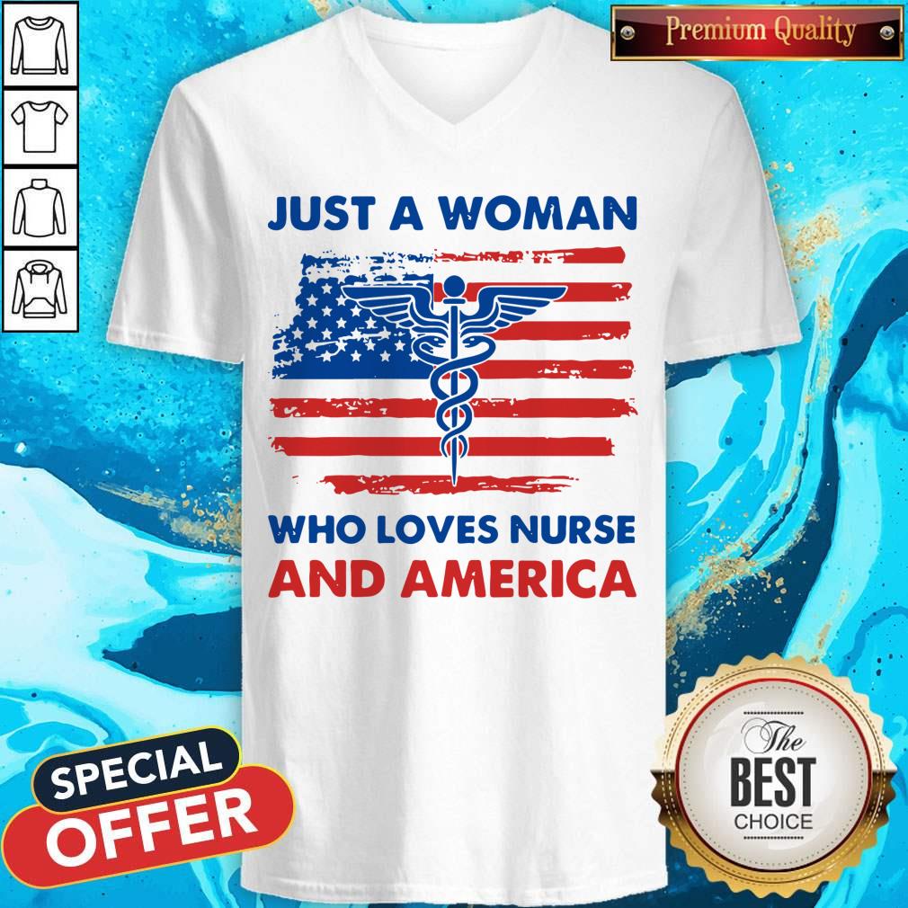 Premium Just A Woman Who Loves Nurse And America Shirt
