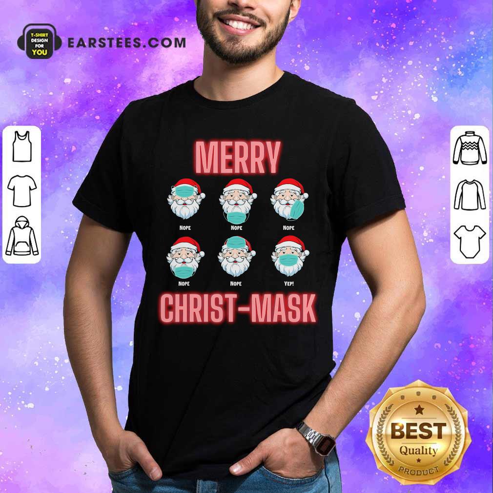 Pretty Merry Christmask Six Santa With Face Mask Covid Shirt