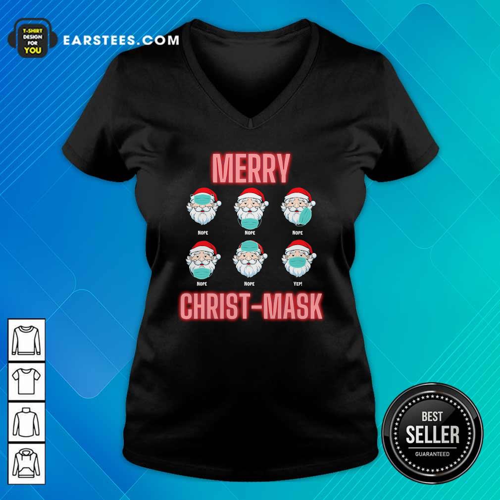 Pretty Merry Christmask Six Santa With Face Mask Covid Shirt