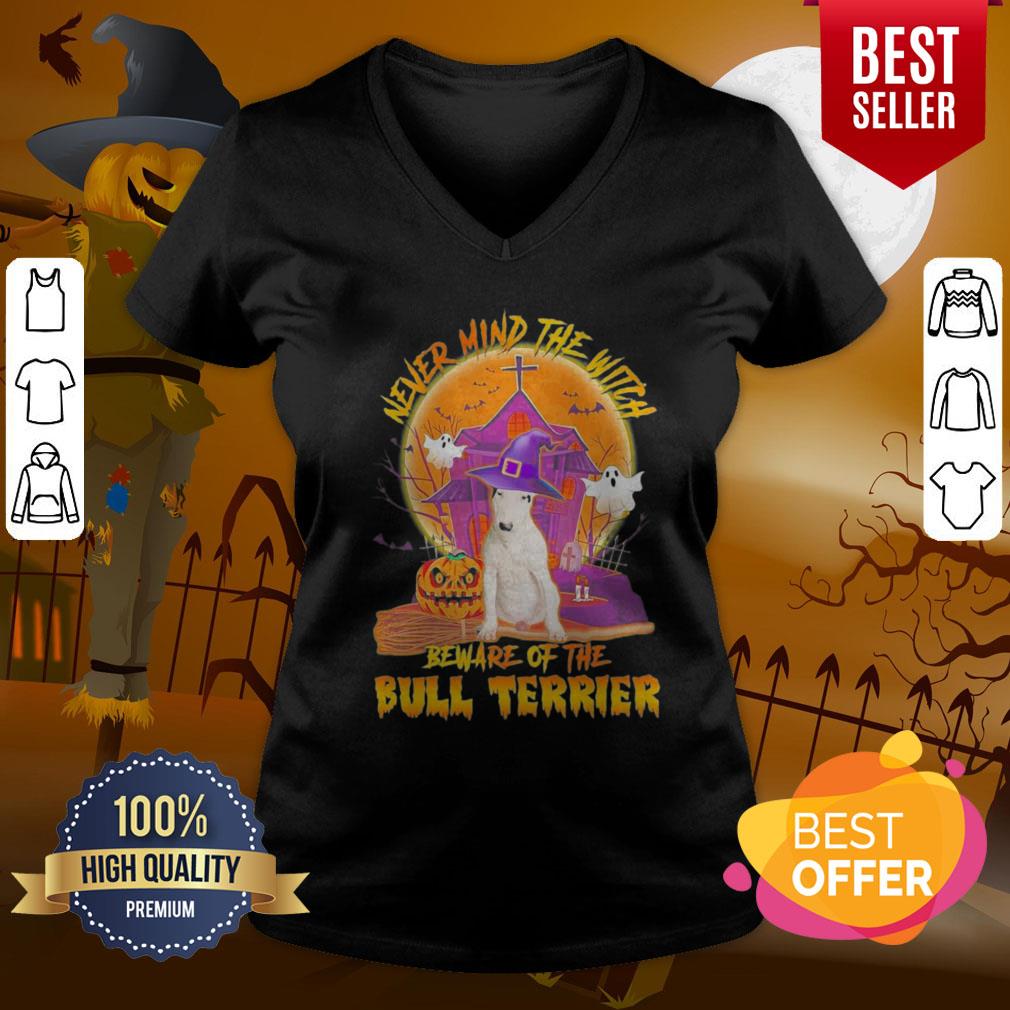 Pro Never Mind The Witch Beware Of The Bull Terrier Halloween Moon Shirt