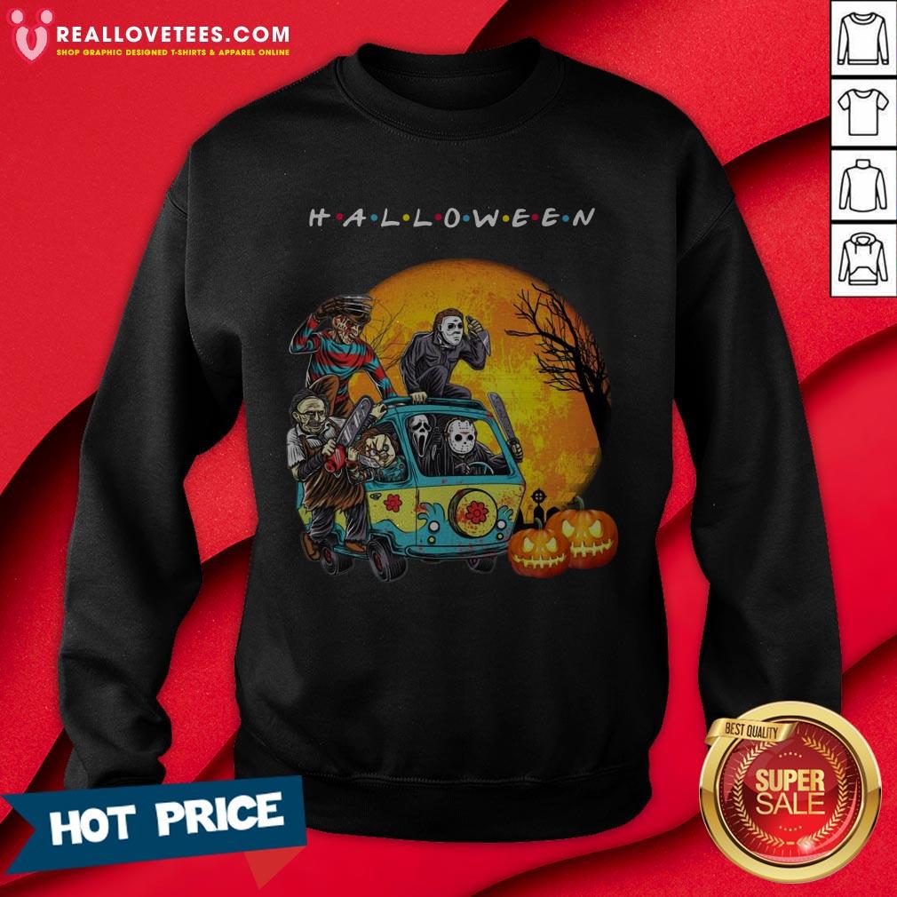 Horror Character In The Car Friends Happy Pumpkin Halloween Shirt