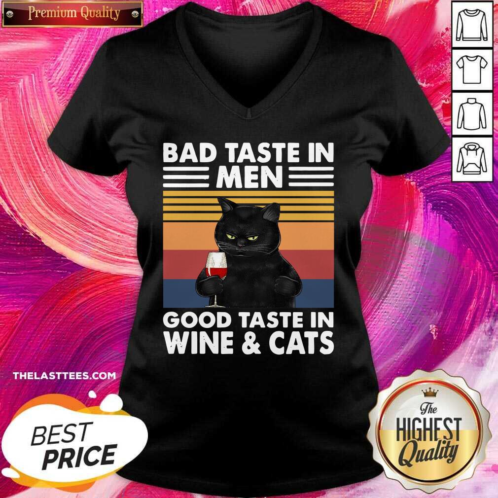 Real Black Cat Bad Taste In Men Good Taste In Wine And Cats Vintage 2021 Shirt