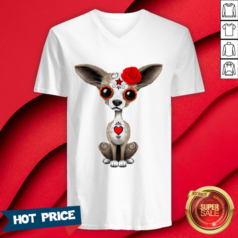 Red Sugar Skull Chihuahua Day Of Dead Dia De Muertos Shirt