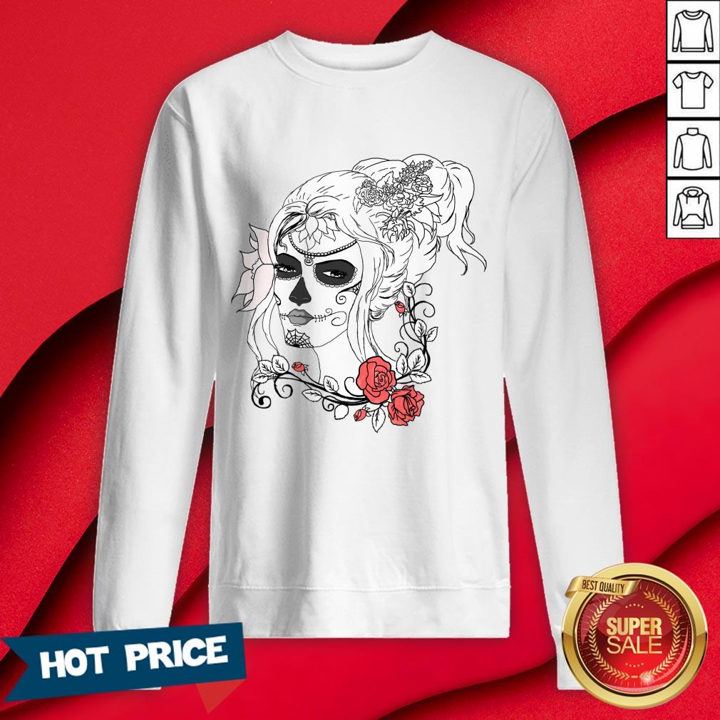 Rose Sugar Skull Girl Day Of The Dead Muertos Shirt