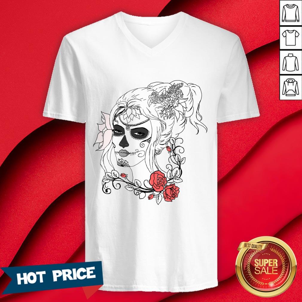 Rose Sugar Skull Girl Day Of The Dead Muertos Shirt