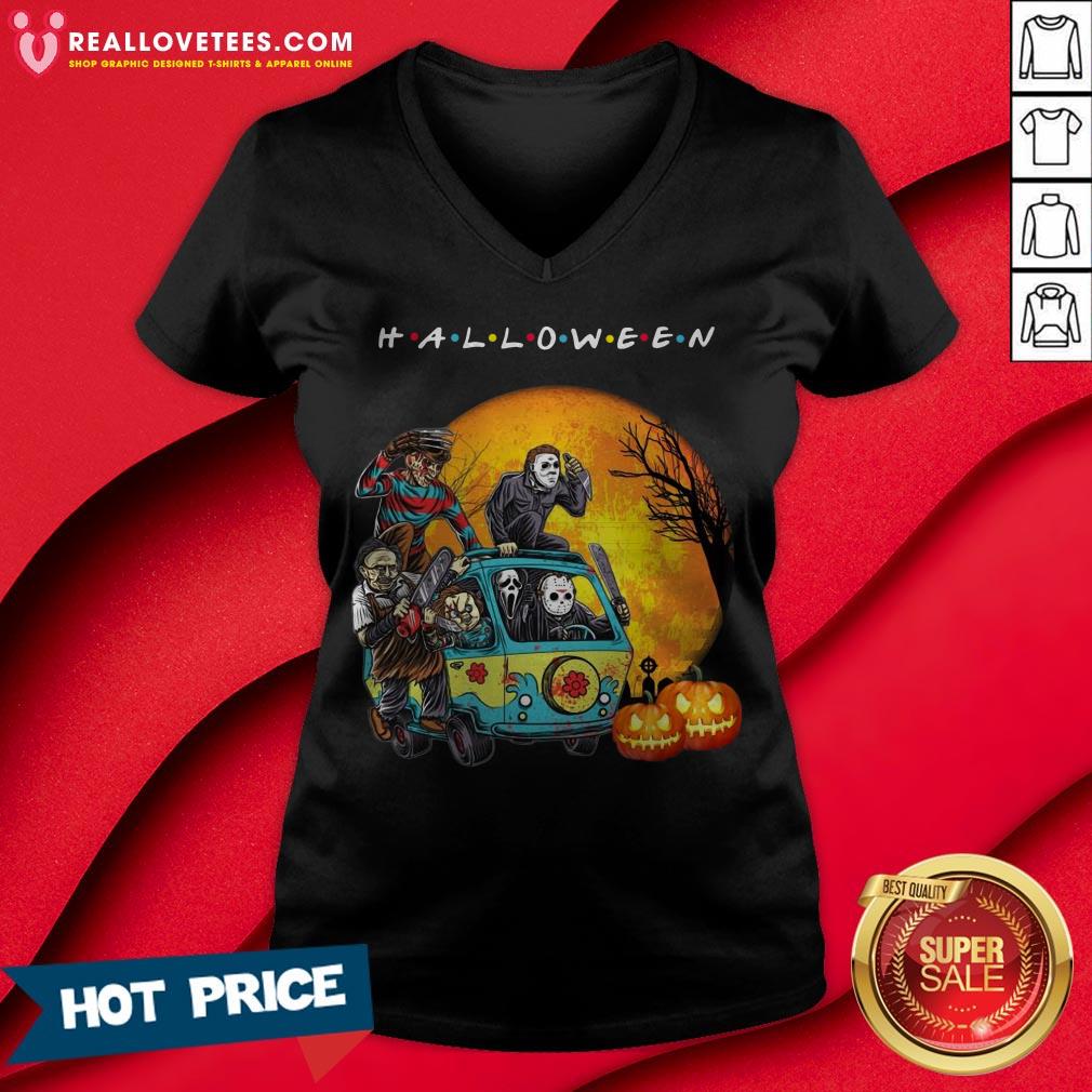 Horror Character In The Car Friends Happy Pumpkin Halloween Shirt