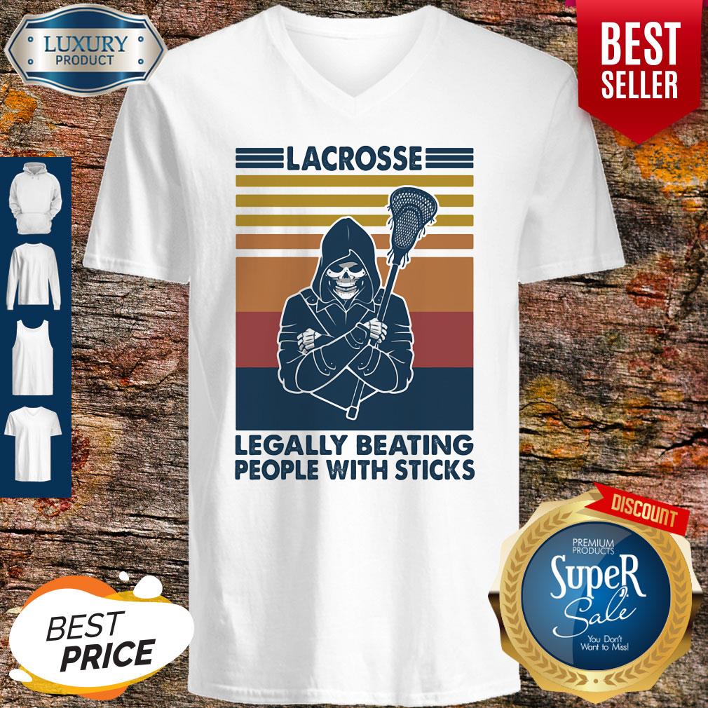 Skeleton Lacrosse Legally Beating People With Sticks Vintage Shirt