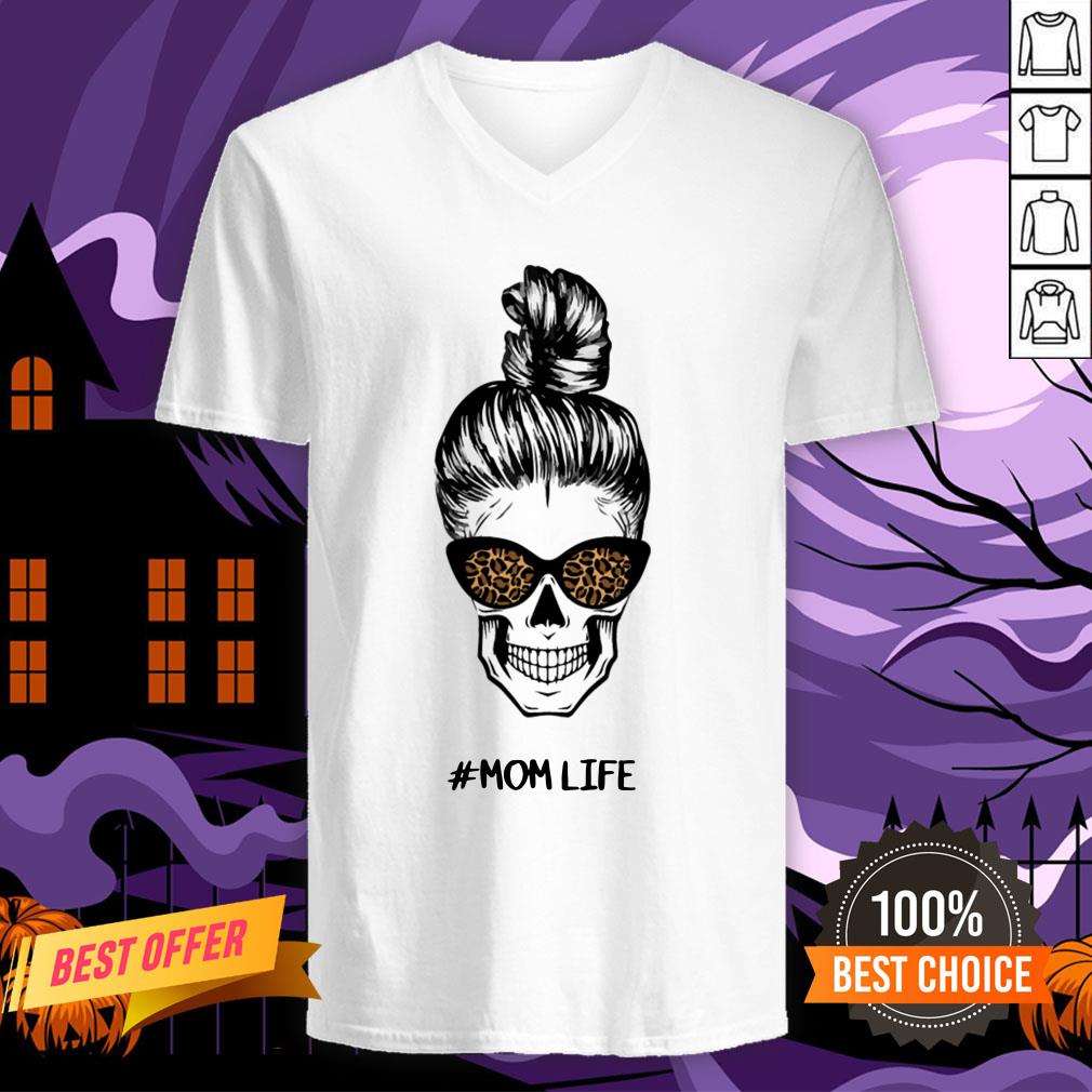 Skull Mom Life Messy Bun Leopard Day Of The Dead Shirt