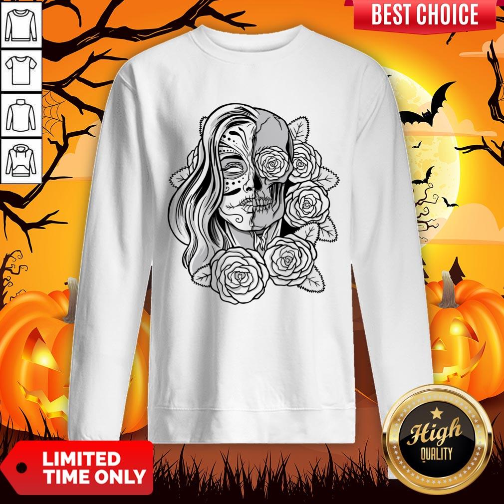 Skull Women Tattoo Black Rose Day Of The Dead Shirt