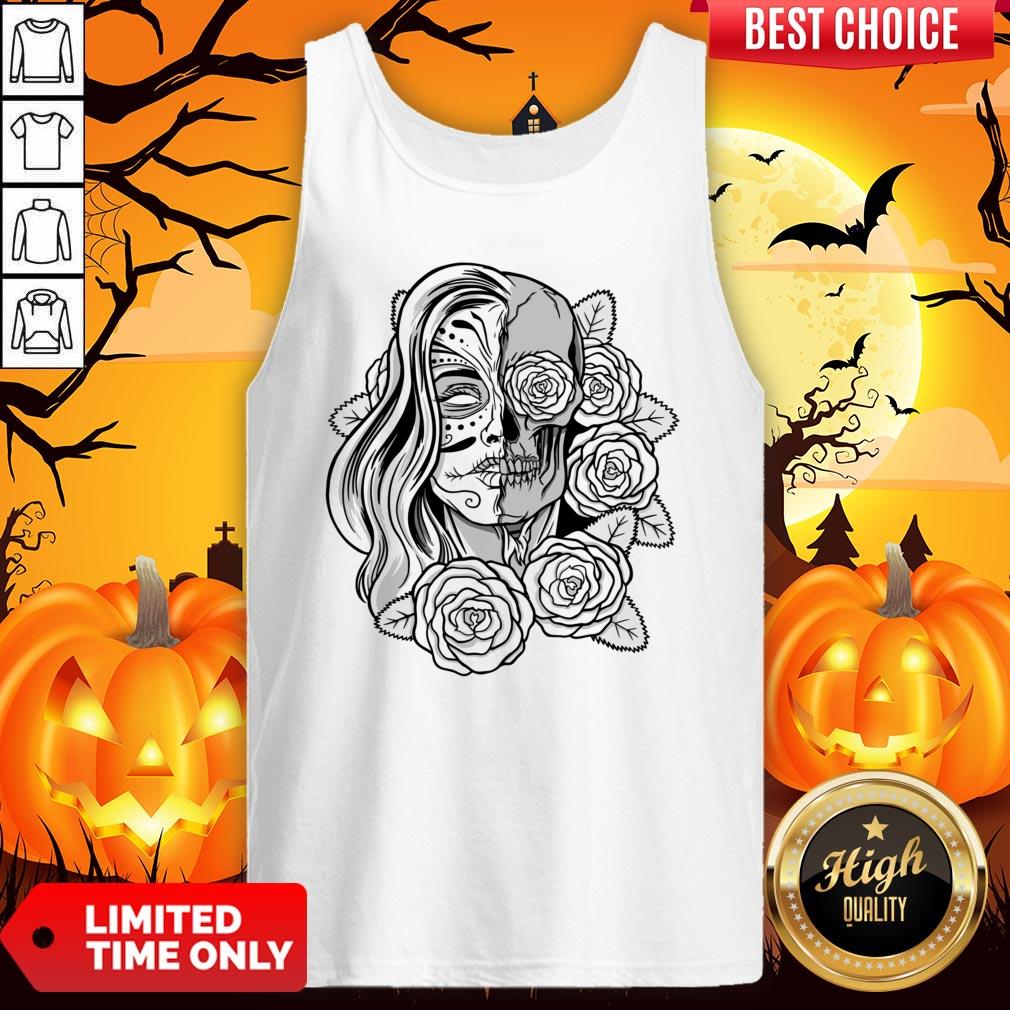 Skull Women Tattoo Black Rose Day Of The Dead Shirt