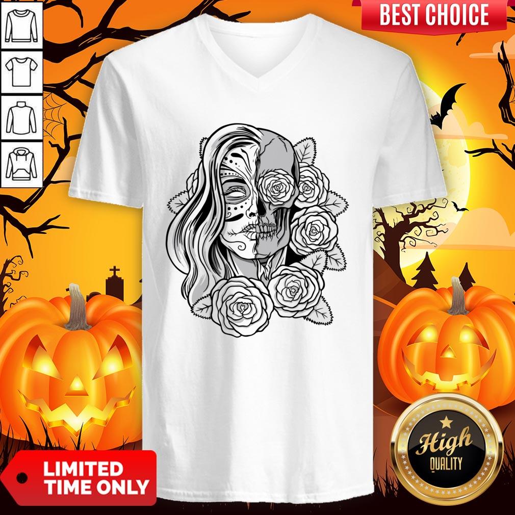 Skull Women Tattoo Black Rose Day Of The Dead Shirt