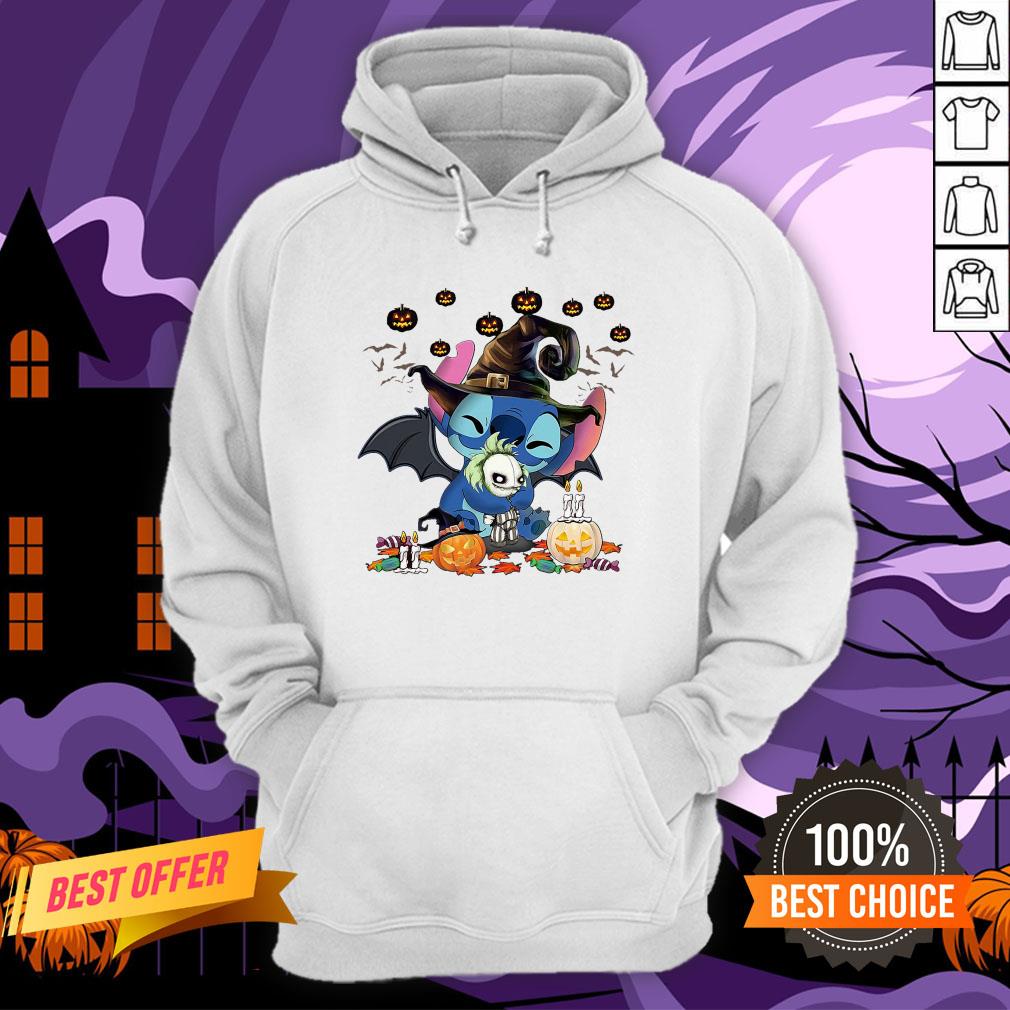 Stitch Witch Hug Jack Skellington Halloween Pumpkin Shirt