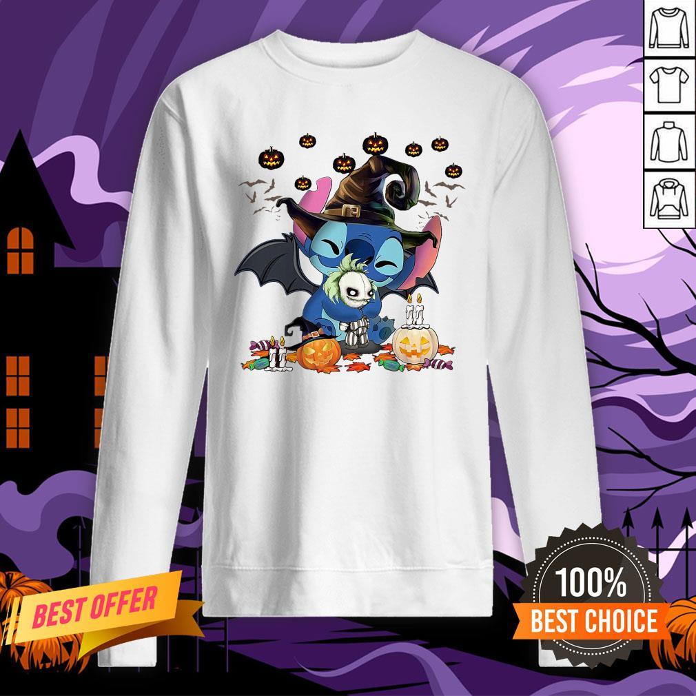 Stitch Witch Hug Jack Skellington Halloween Pumpkin Shirt
