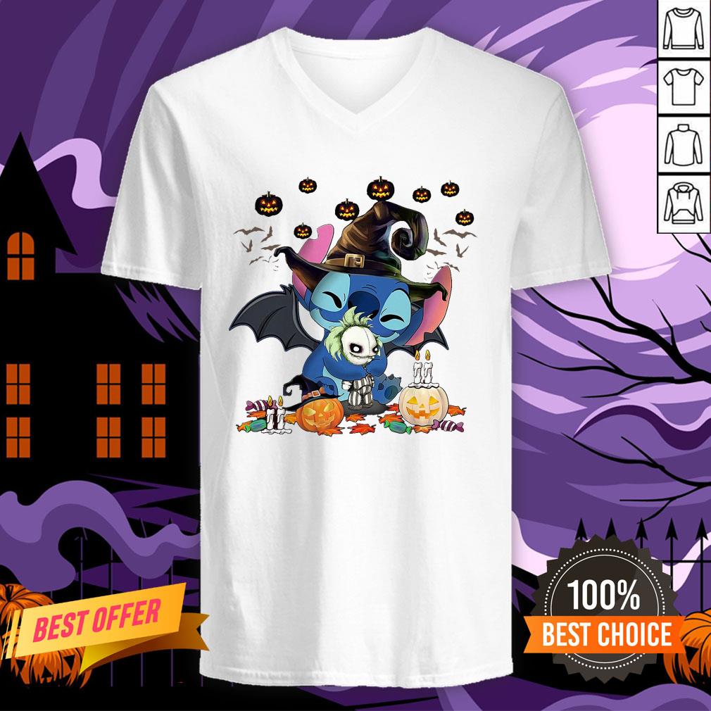 Stitch Witch Hug Jack Skellington Halloween Pumpkin Shirt