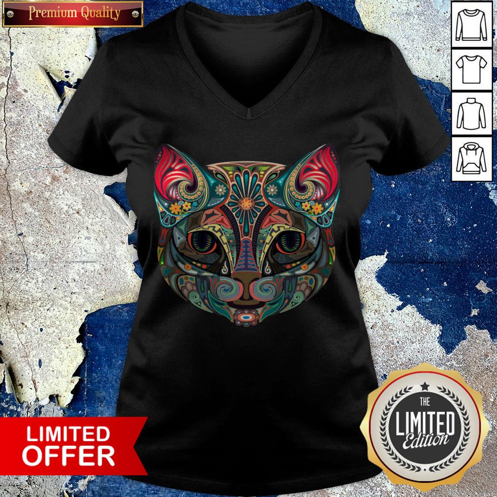 Sugar Skull Cat Kitten Flower Cat Muertos Day Of The Dead Halloween Shirt
