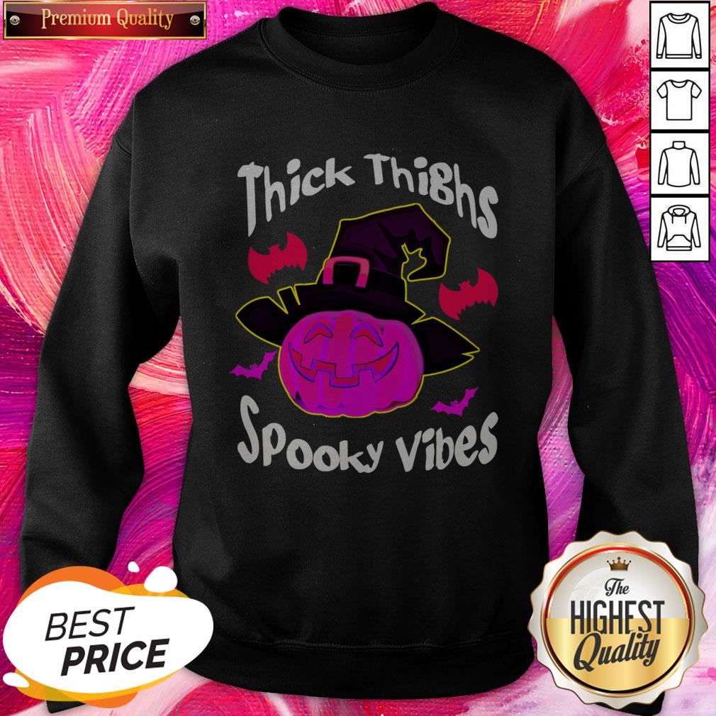 Thick Thighs Spooky Vibes Pink Pumpkin Halloween Shirt