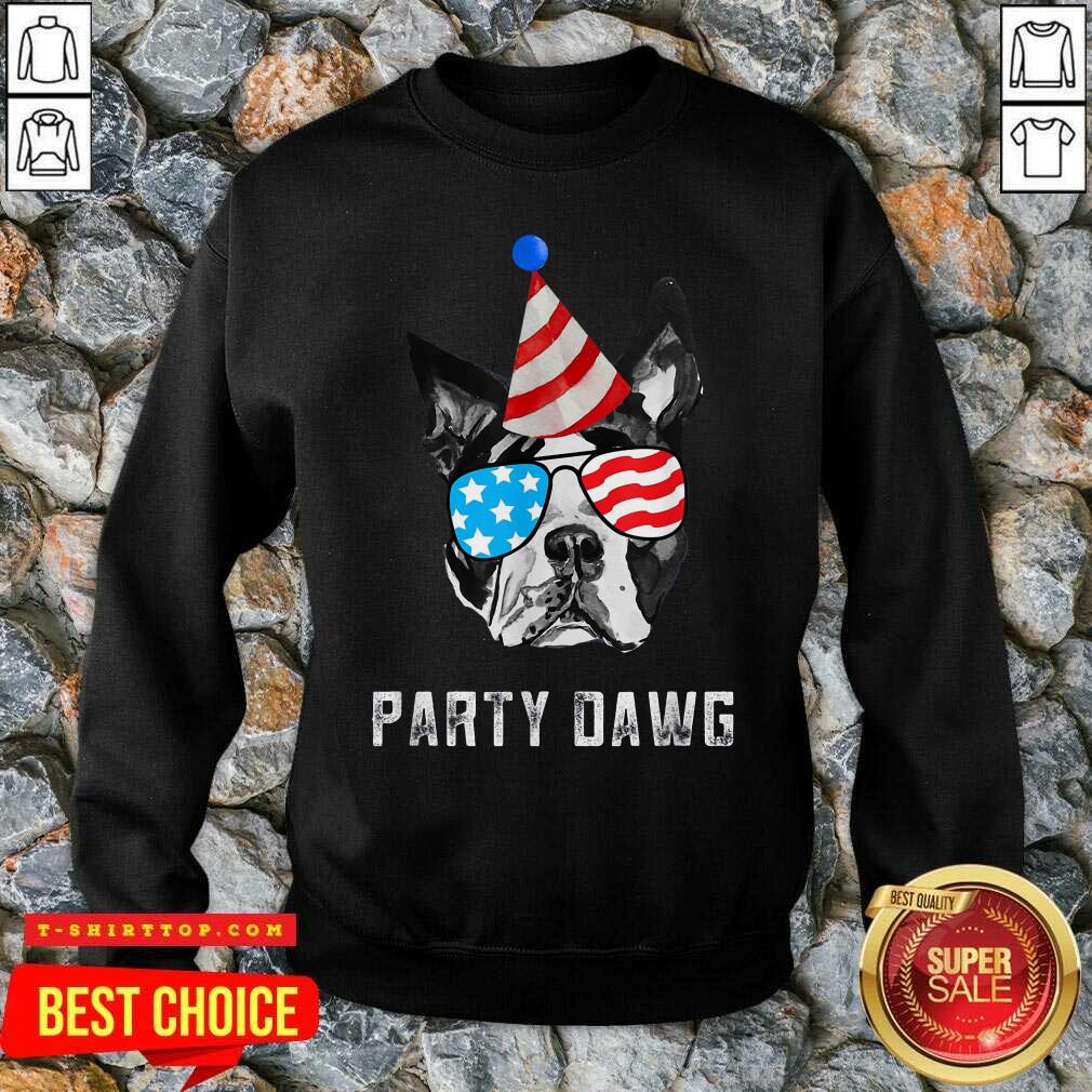 Top Boston Terrier Party Dawg Patriotic Dog And Sunglasses Gift T-Shirt