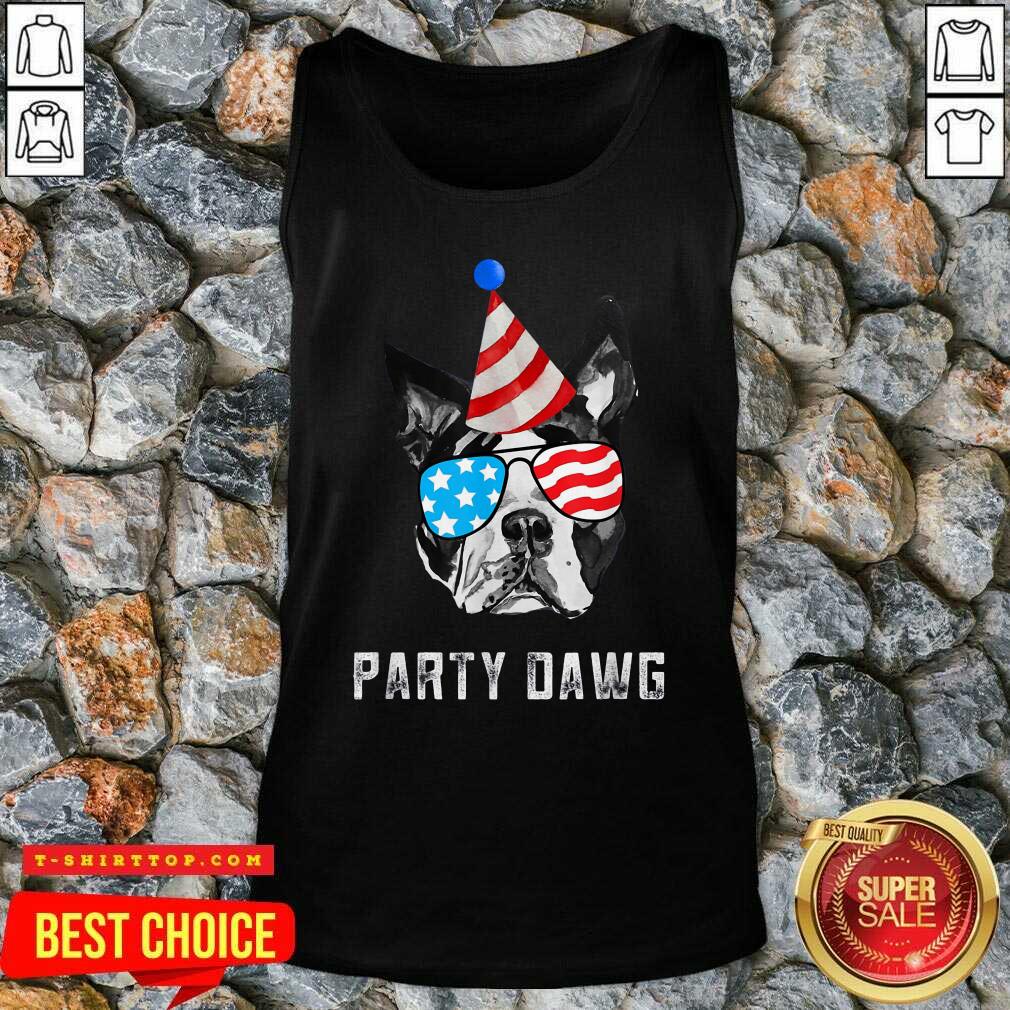 Top Boston Terrier Party Dawg Patriotic Dog And Sunglasses Gift T-Shirt
