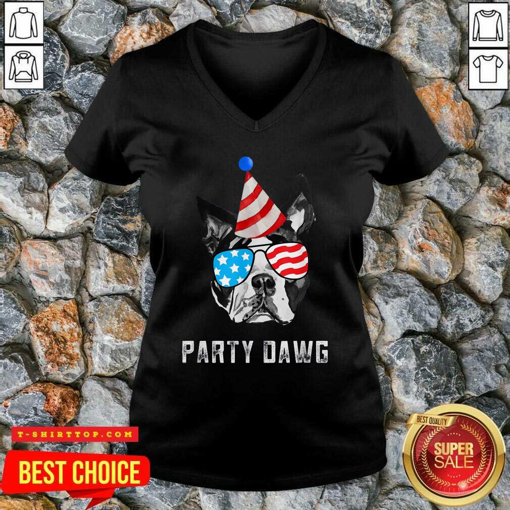 Top Boston Terrier Party Dawg Patriotic Dog And Sunglasses Gift T-Shirt