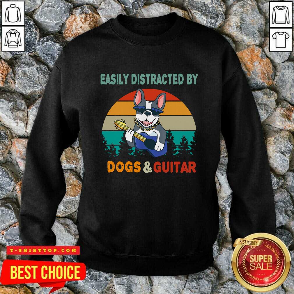 Top Easily Distracted By Dogs And Guitar Vintage Sunset Shirt