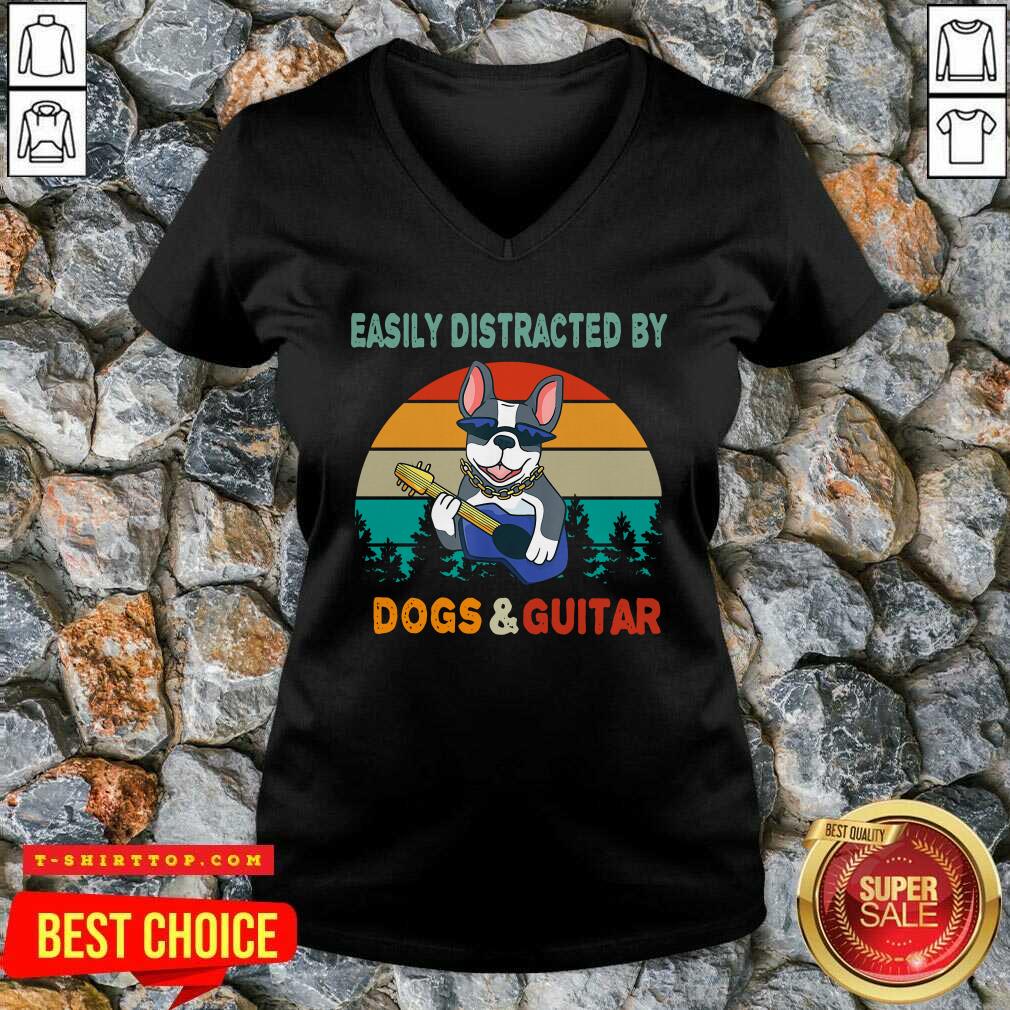 Top Easily Distracted By Dogs And Guitar Vintage Sunset Shirt